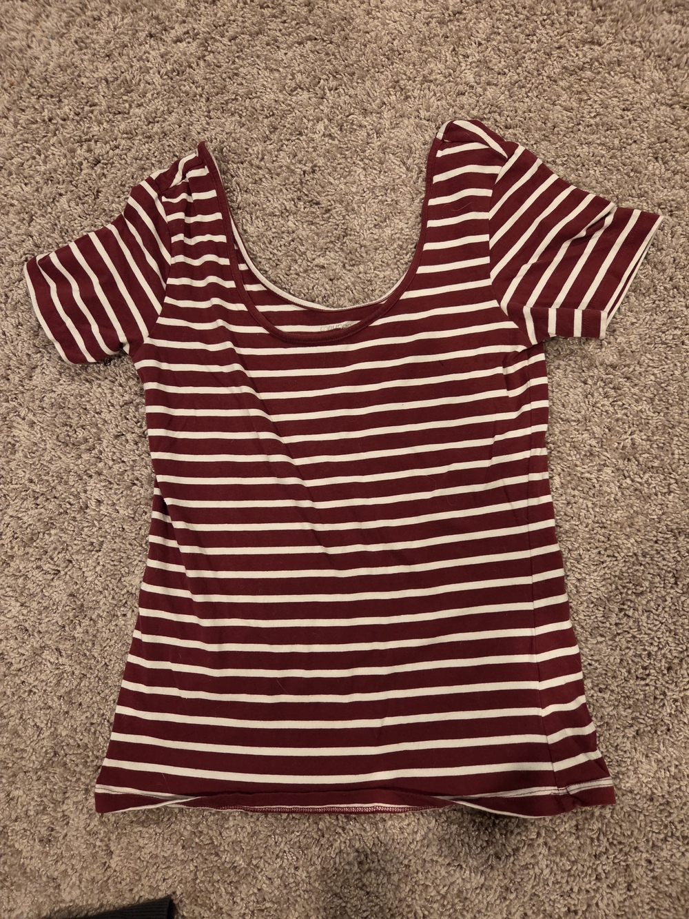 Maurices Scoop Neck Short Sleeve Striped Tee - Burgundy & White